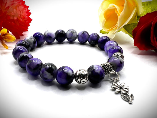 Tempest Sky - Flower Charm - Bead Bracelet