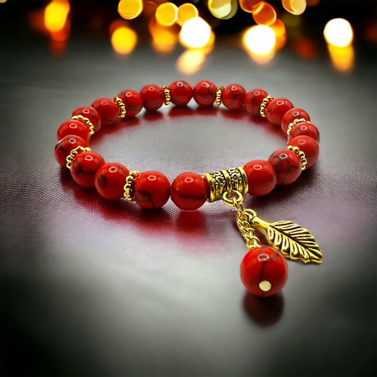 Red Turquoise - Combination Charm - Stone Bead Bracelet